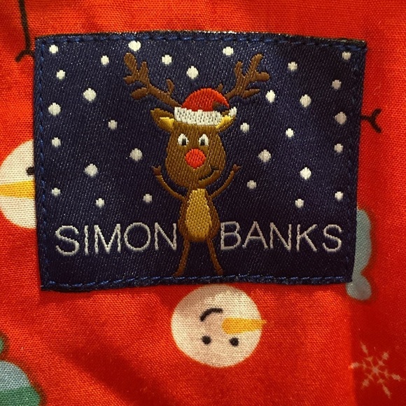 Simon Banks Festive Holidays L/S Snowman Button Down Shirt Red White Sz SMALL - Picture 1 of 9